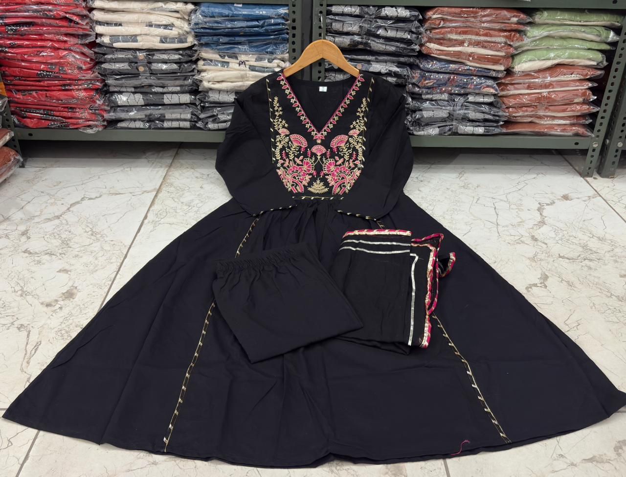 Noorika Midnight Ghera Cotton Suit Set