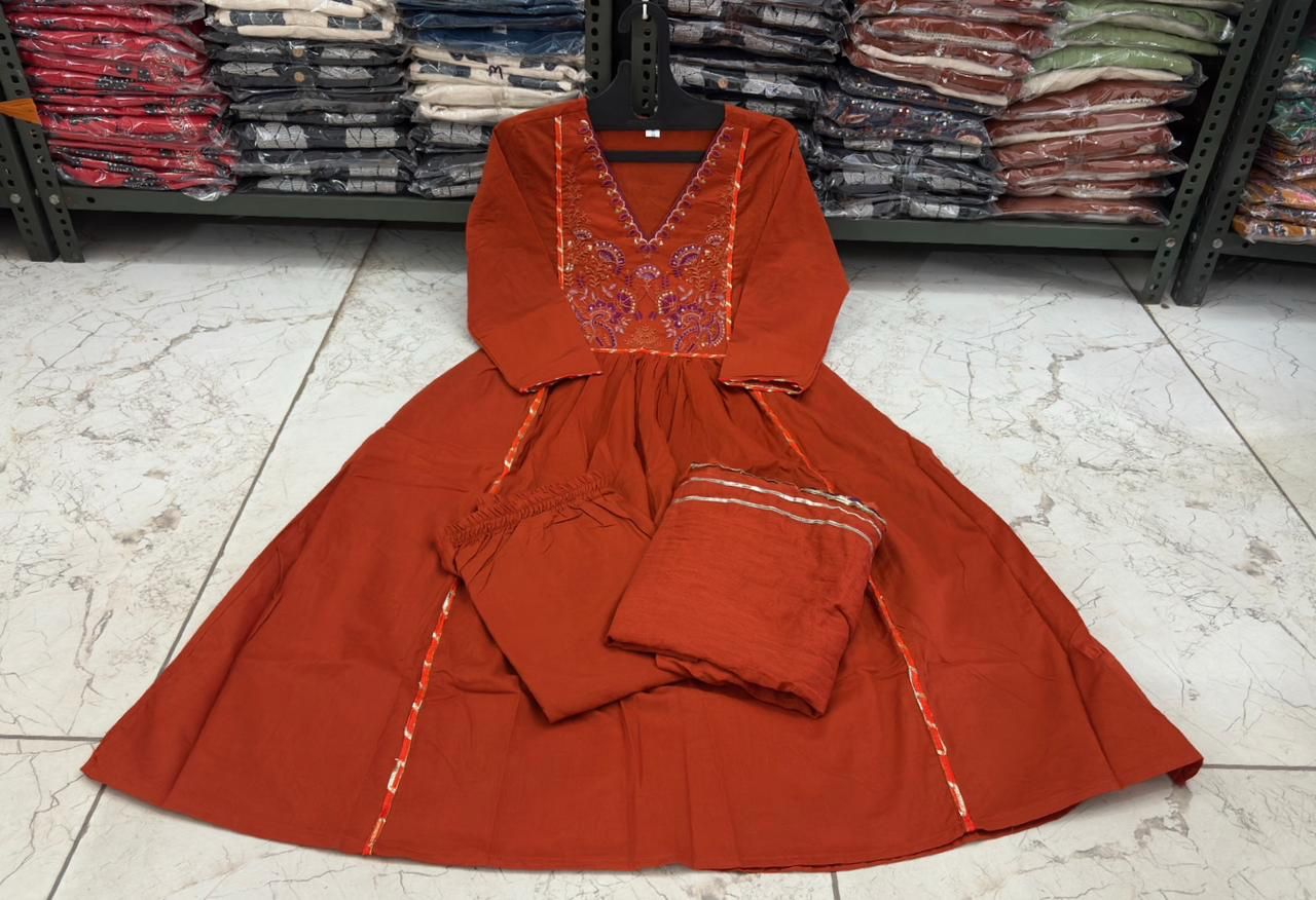 Noorika Rust Ghera Cotton Suit Set