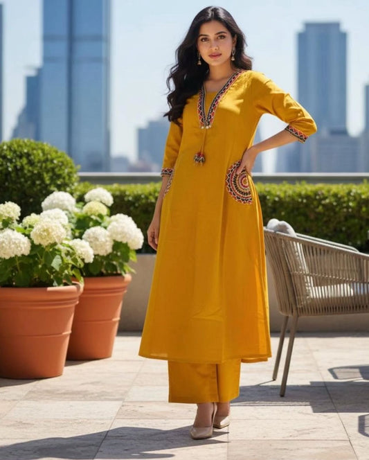 Ishani Mustard Aura Kurti Set