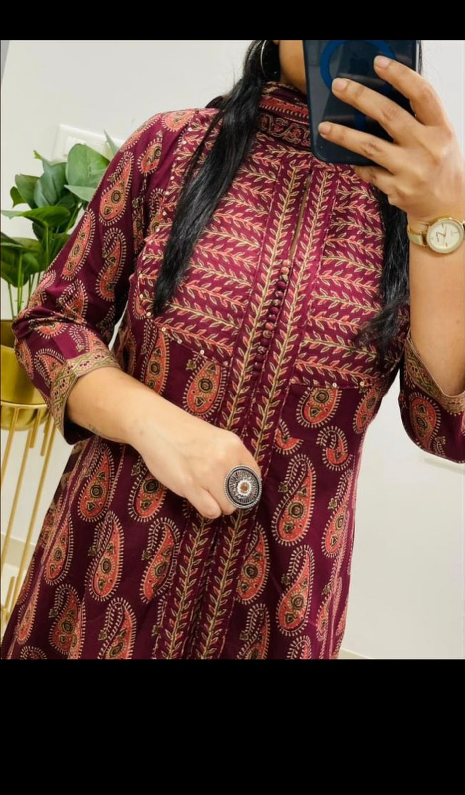 Zarqa Wine Royale Ajrakh Anarkali Set