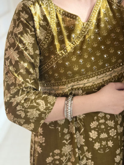 Olive Gulnaar Anarkali Suit Set