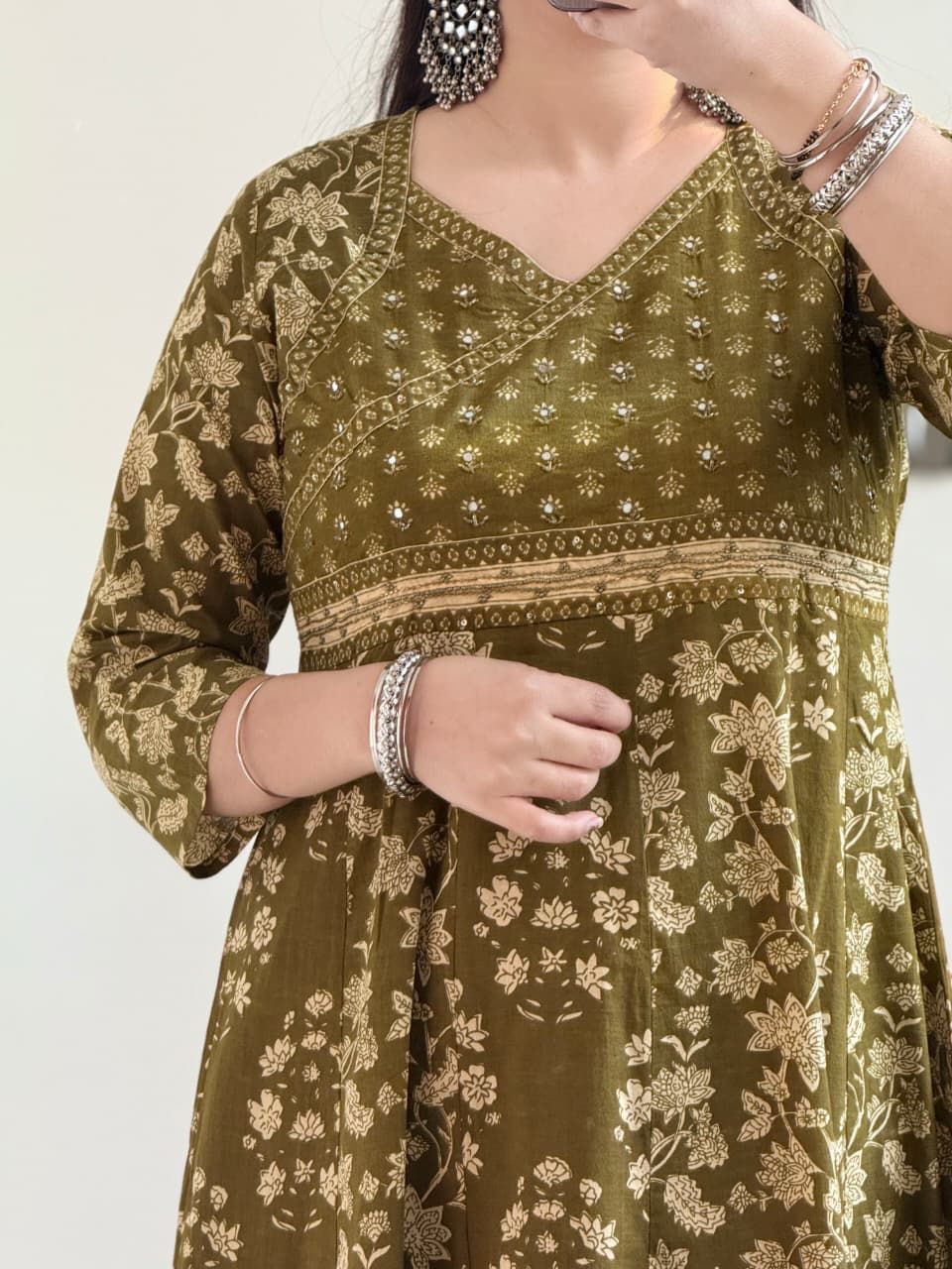Olive Gulnaar Anarkali Suit Set