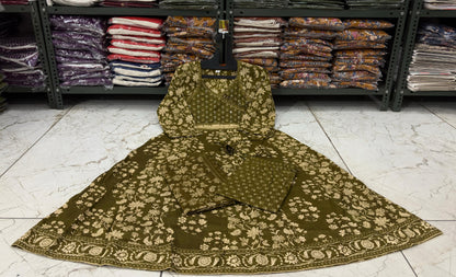 Olive Gulnaar Anarkali Suit Set