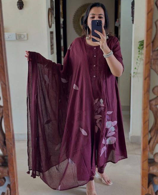 Gulraaz Wine Kashida Cotton Suit Set