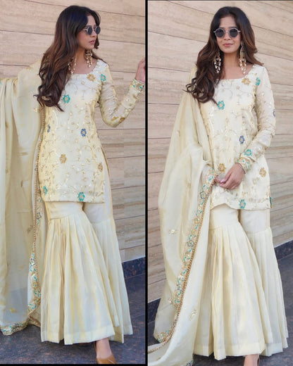 Zarqa Ivory Royale Sharara Set