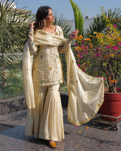 Zarqa Ivory Royale Sharara Set