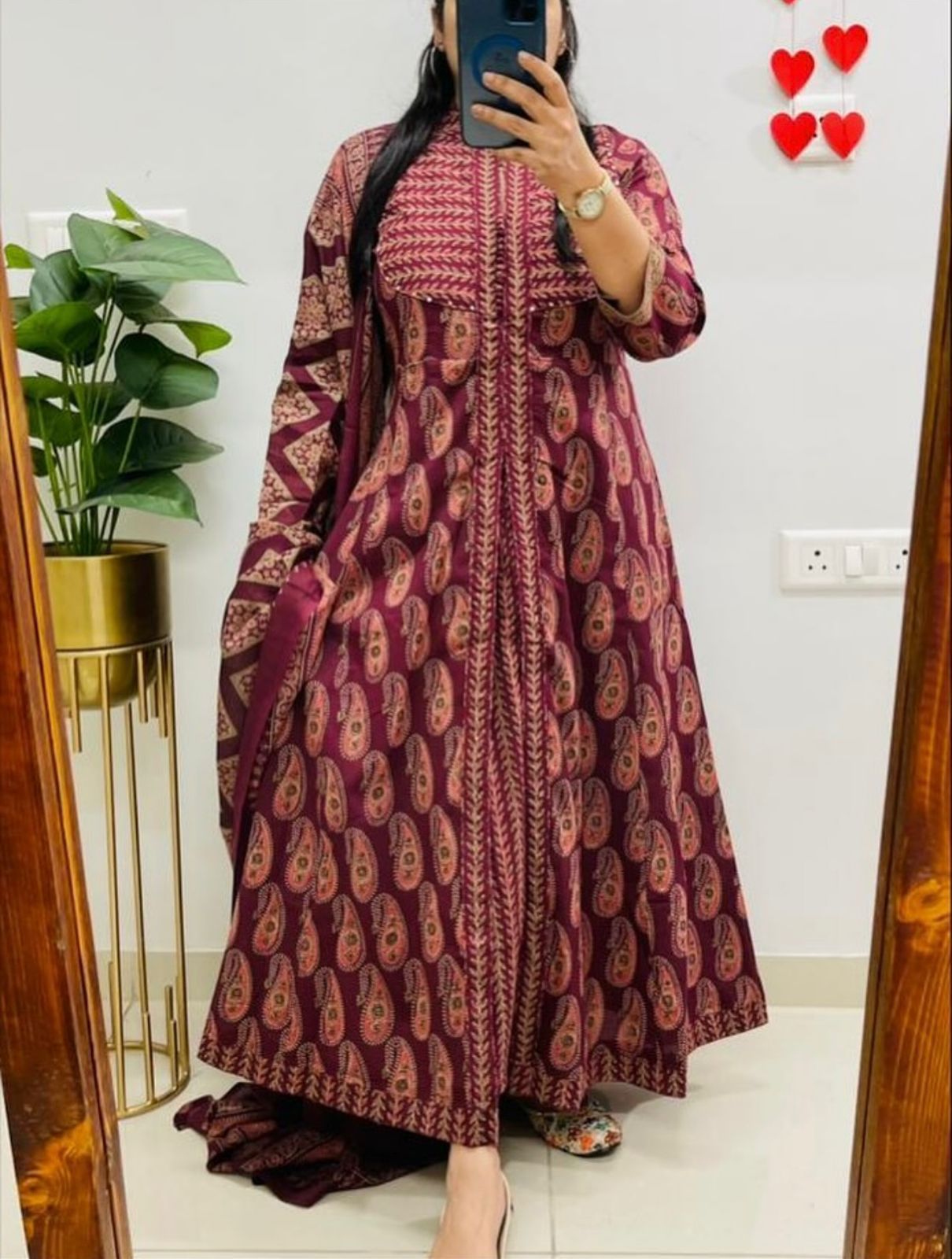 Zarqa Wine Royale Ajrakh Anarkali Set