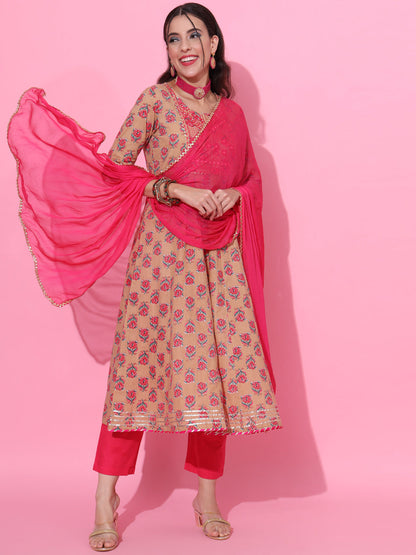 Pure Cotton Kurta Set with Embroidery & Lace